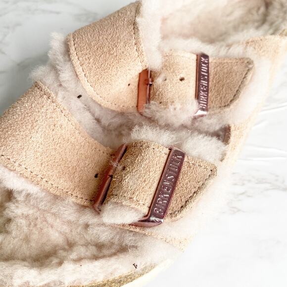 Birkenstock Arizona Shearling Fur Cozy Sandal Blush Rose Pink 7 - Picture 7 of 9